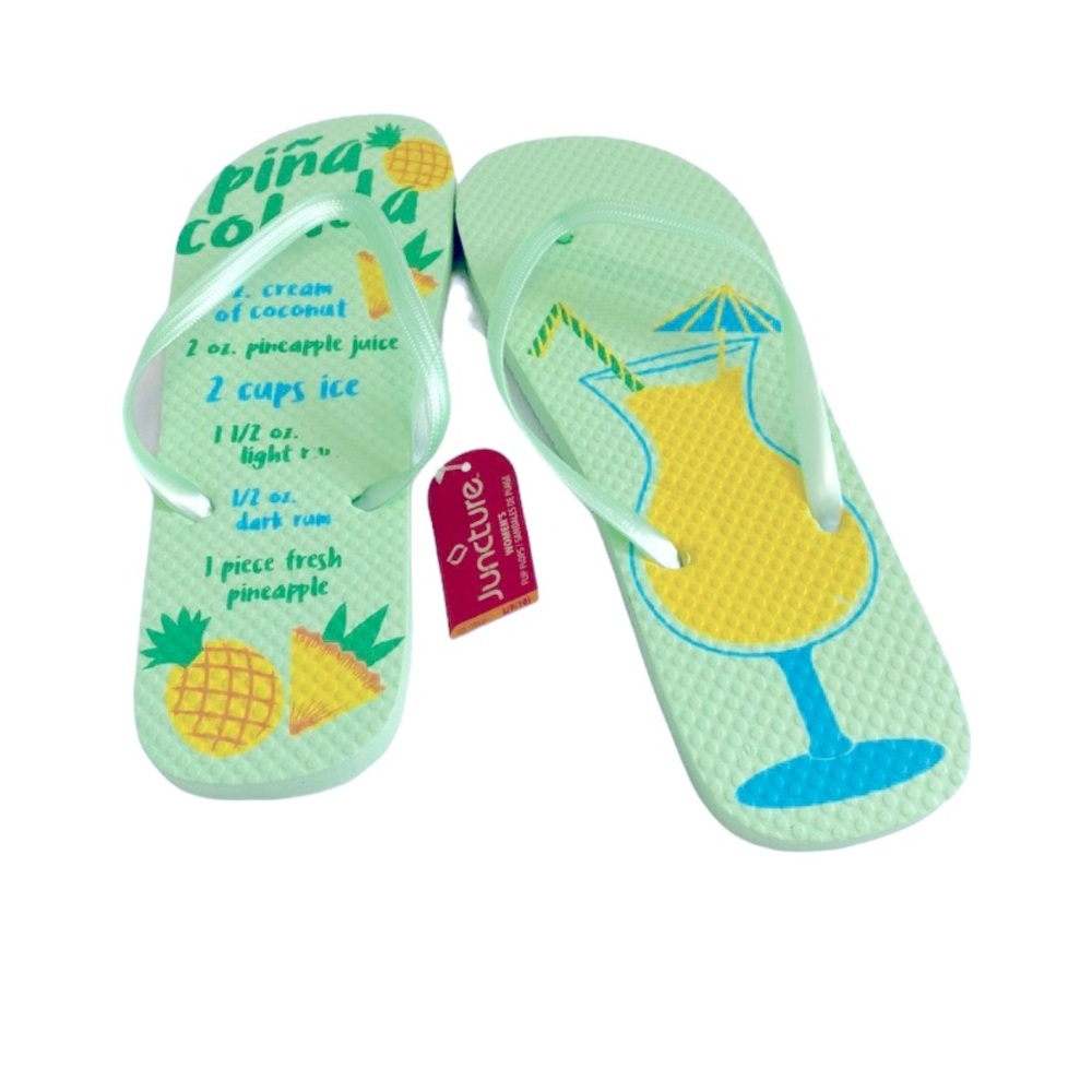 Juncture Piña Colada Multicolor Thong Flip Flop Slippers, Size Large 9/10